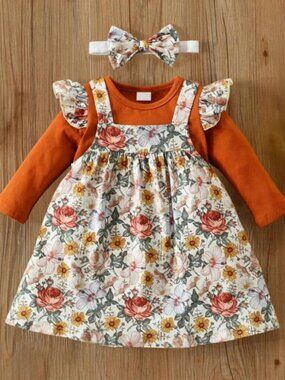 Floral Baby Girl 3pc Jumper Dress Set NWT